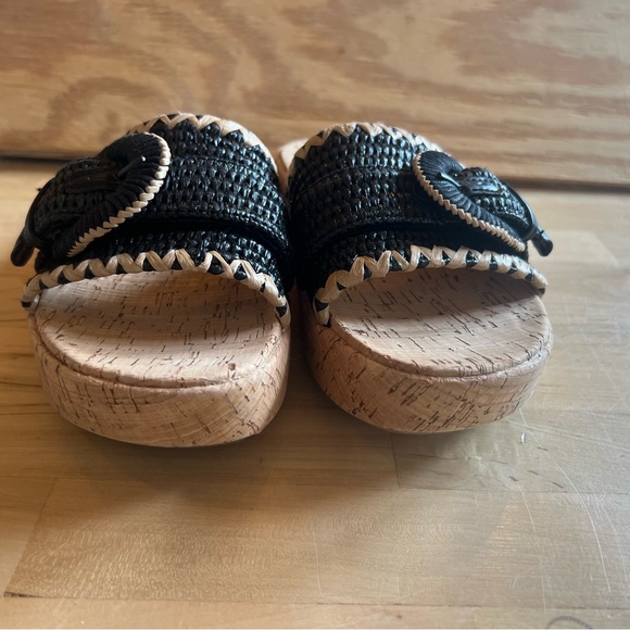 NWOT Earth Origins Samsy 2 size 6 Black Tan Slip-On Cork Wedge Slide Sandal shoe - Picture 6 of 11